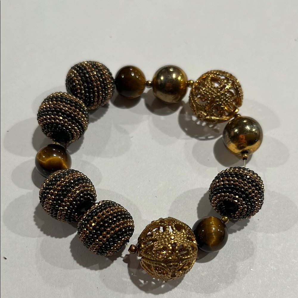 Tiger eye Elegant Gold and Brown Beaded Bracelet.